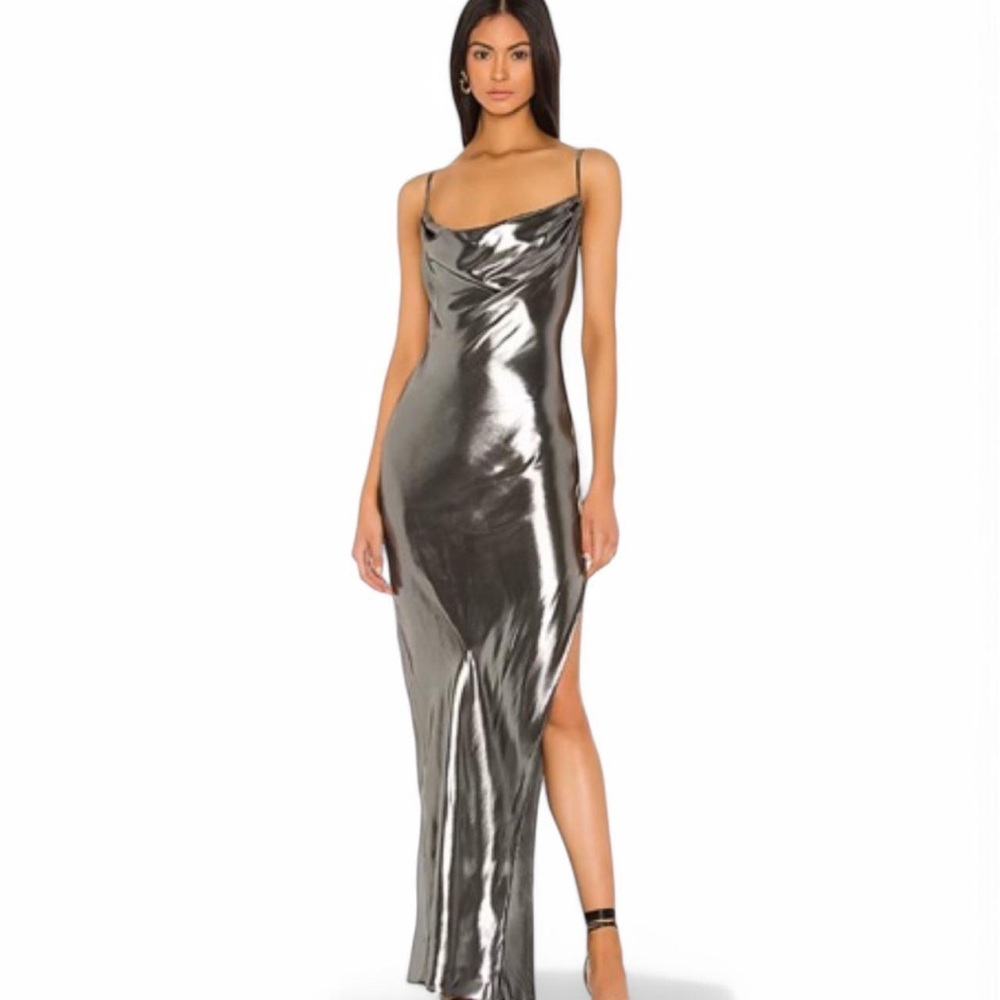Michael Costello Silver Trisha Evening Gown